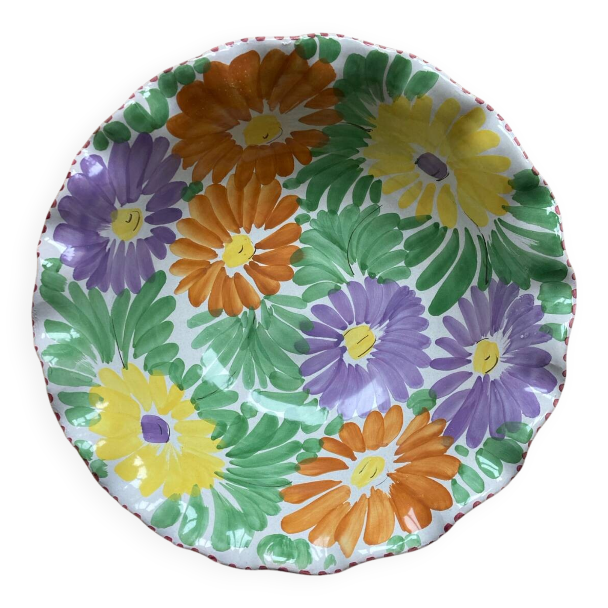 Fruit bowl decorated with coloured flowers