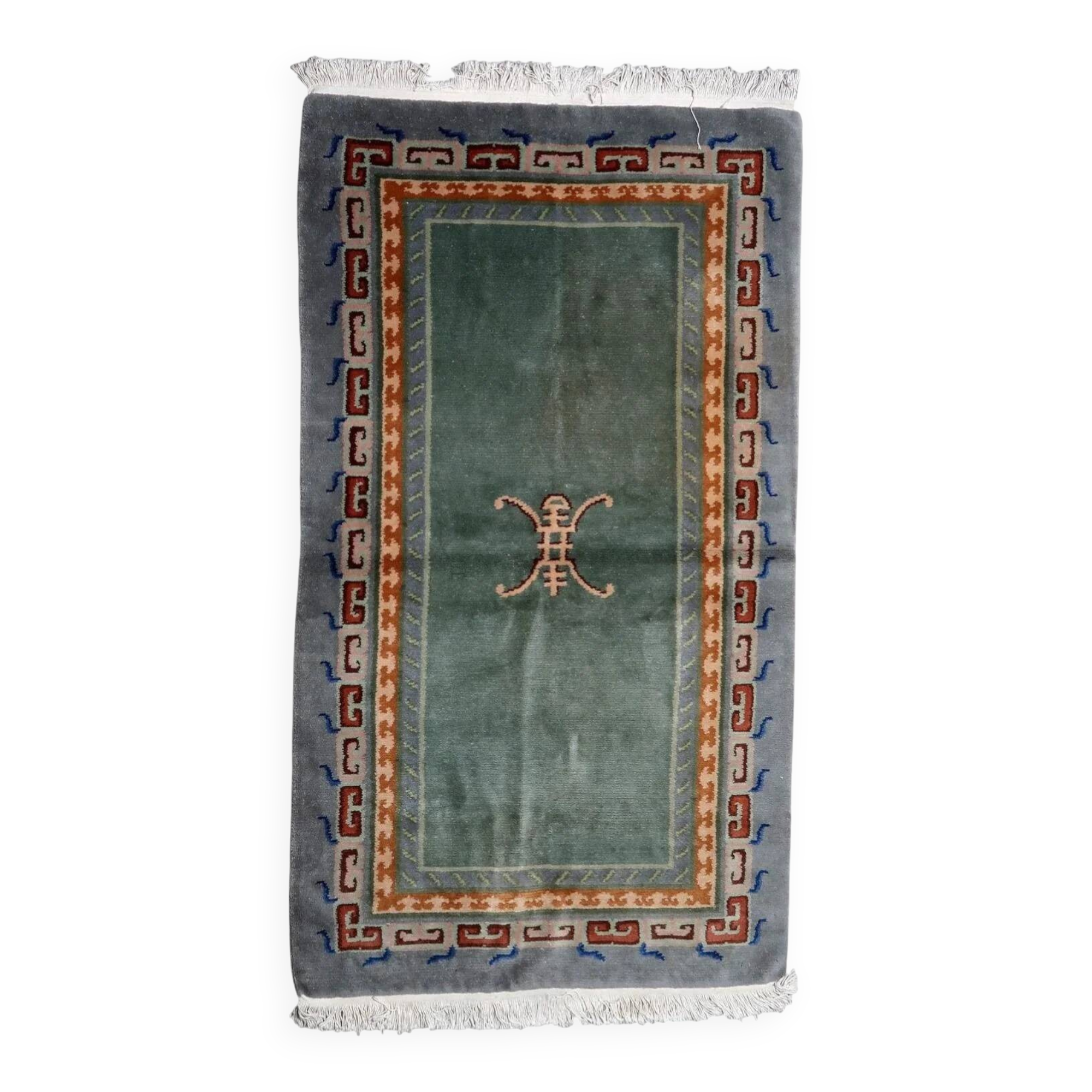 Tapis fait main Art Déco tibétain vintage 113 cm x 194 cm années 1960
