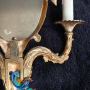 Pair of wall sconces with mirrors. Putti. Bronze. Floral Art Nouveau.