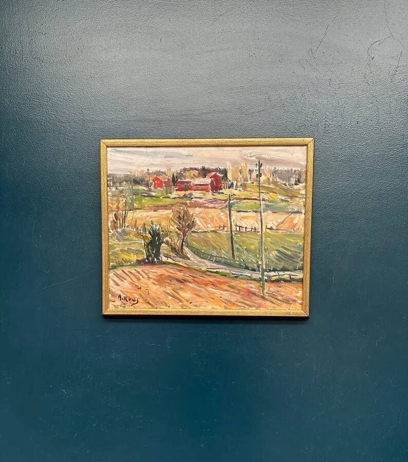 Original Swedish Oil on Panel – “Landscape” by Alexander Roos (1895–1973) – Signed – Vintage & Framed – 48 × 41 cm