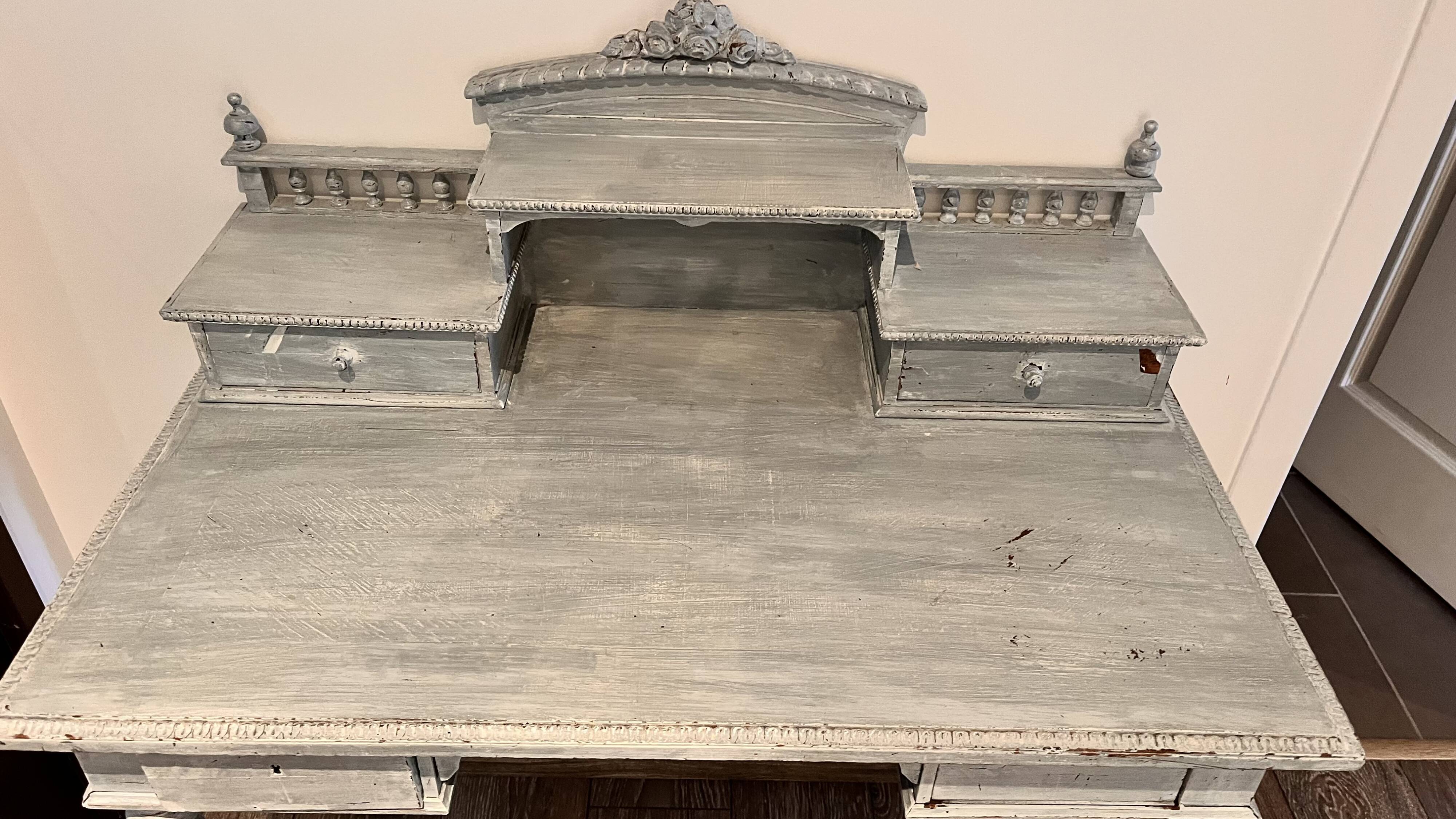 Secretary desk Henri II with grey Gustavian steps