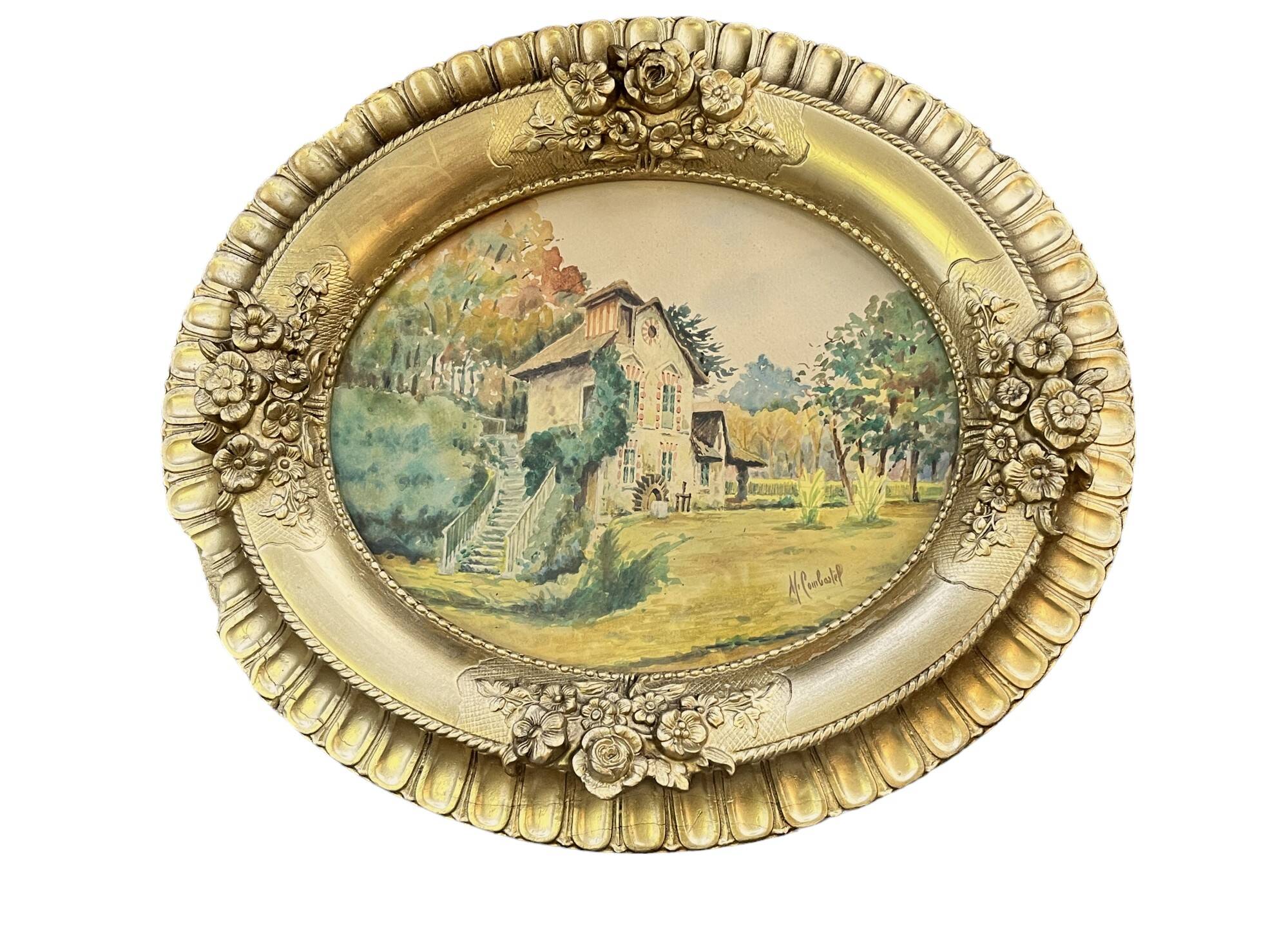 Combastel (Magdeleine), watercolor of a house with a mill, late 19th century