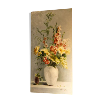 Oil on panel, bouquet of flowers