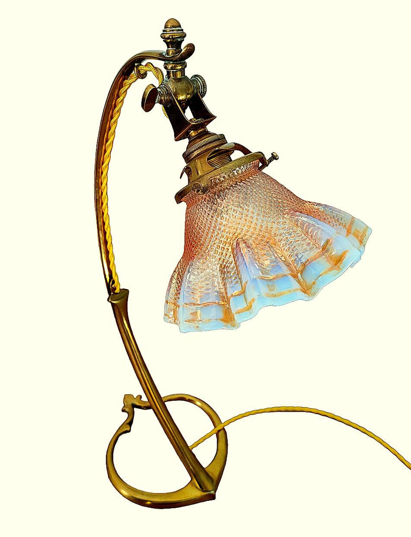Lamp art & craft foot gooseneck was benson adjustable bronze and lampshade tulip iridescent crystal