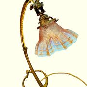 Lamp art & craft foot gooseneck was benson adjustable bronze and lampshade tulip iridescent crystal