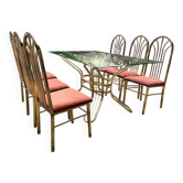Italian brass dining table and chairs, 1970s, set of 7