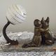 French Art Deco Table Lamp – Kneeling Girl with Dog & Clichy Glass Shade