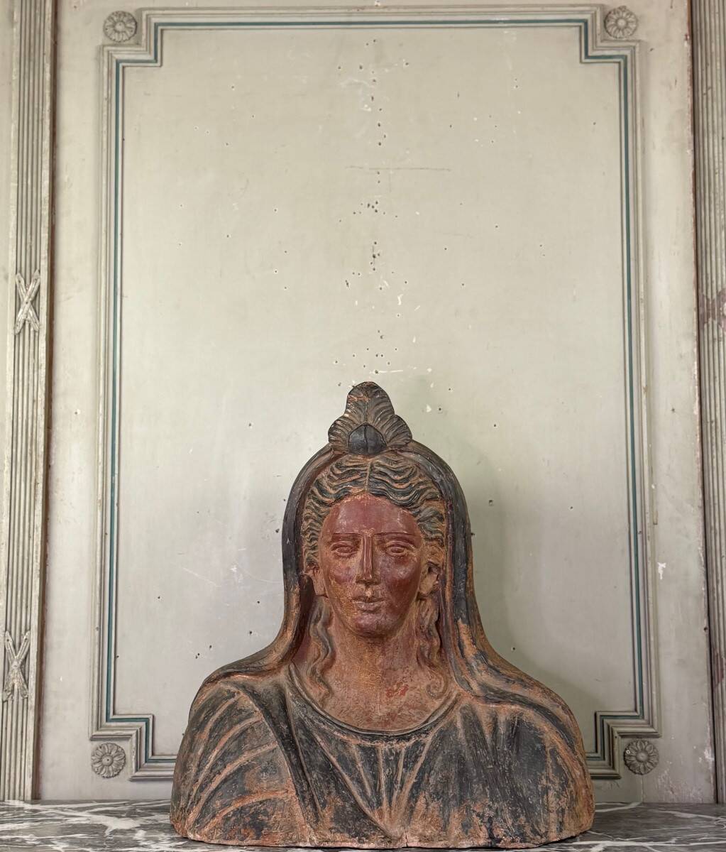 Etruscan-style terracotta bust, large-scale object, 19th century