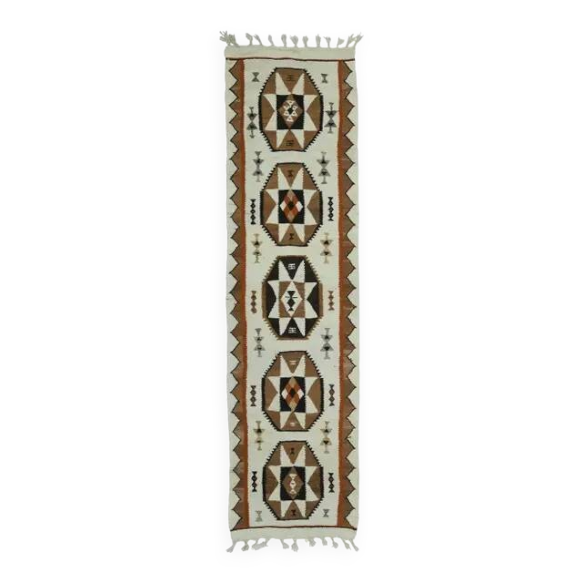 1970s Vintage Turkish Oushak Handmade Wool Cotton Beige Runner Rug 87x326