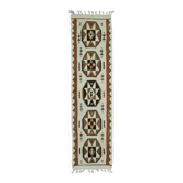 1970s Vintage Turkish Oushak Handmade Wool Cotton Beige Runner Rug 87x326
