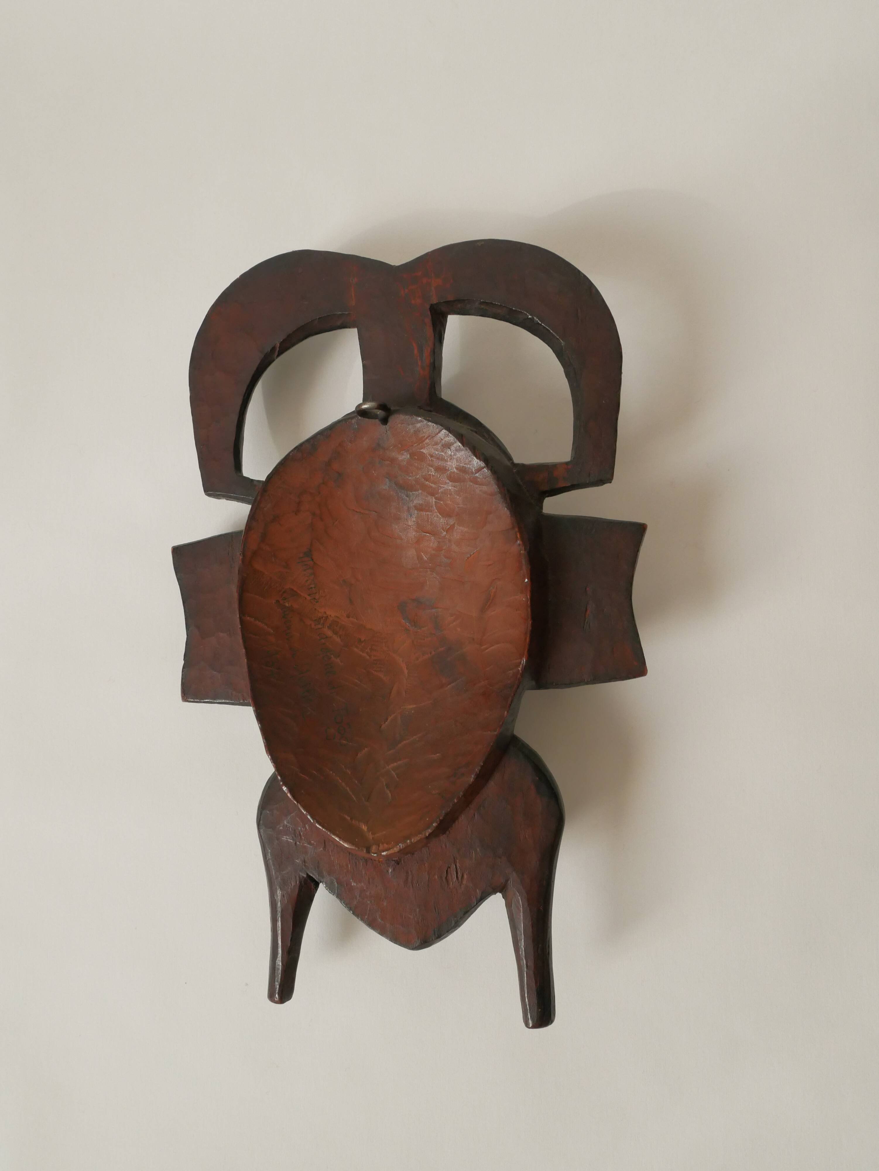 Wooden mask vintage tribal decoration African art Togo decorative object hand carved 1934