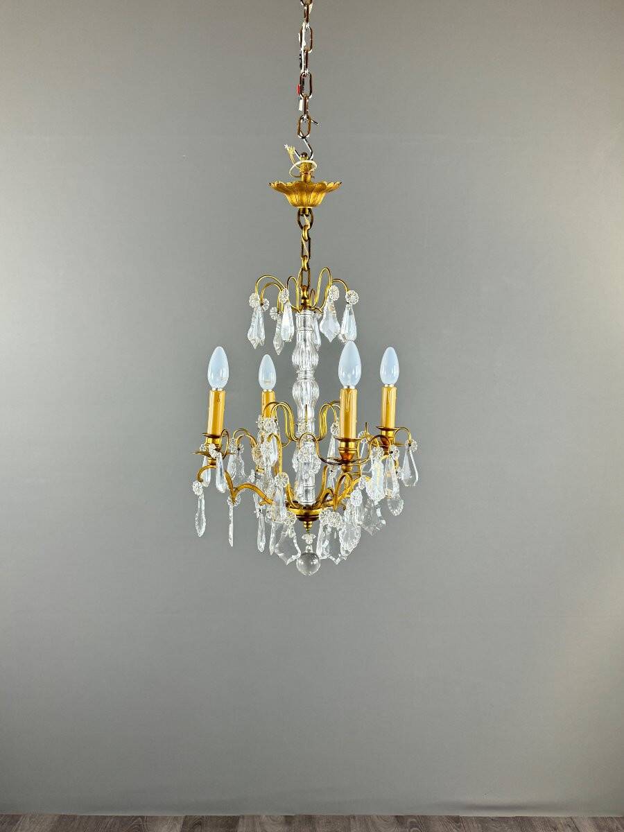 Lustre en cristal et bronze doré, début XXe siècle