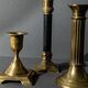 Lot of 3 vintage brass candlesticks from the 1940s, various shapes, classic antique design, retro table decoration, elegant gift idea.