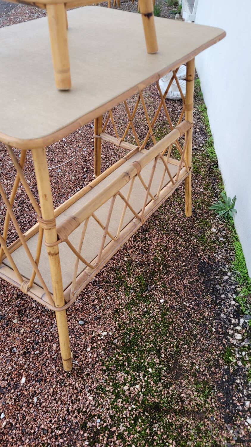 Bureau en rotin avec tabouret vintage- 1950s