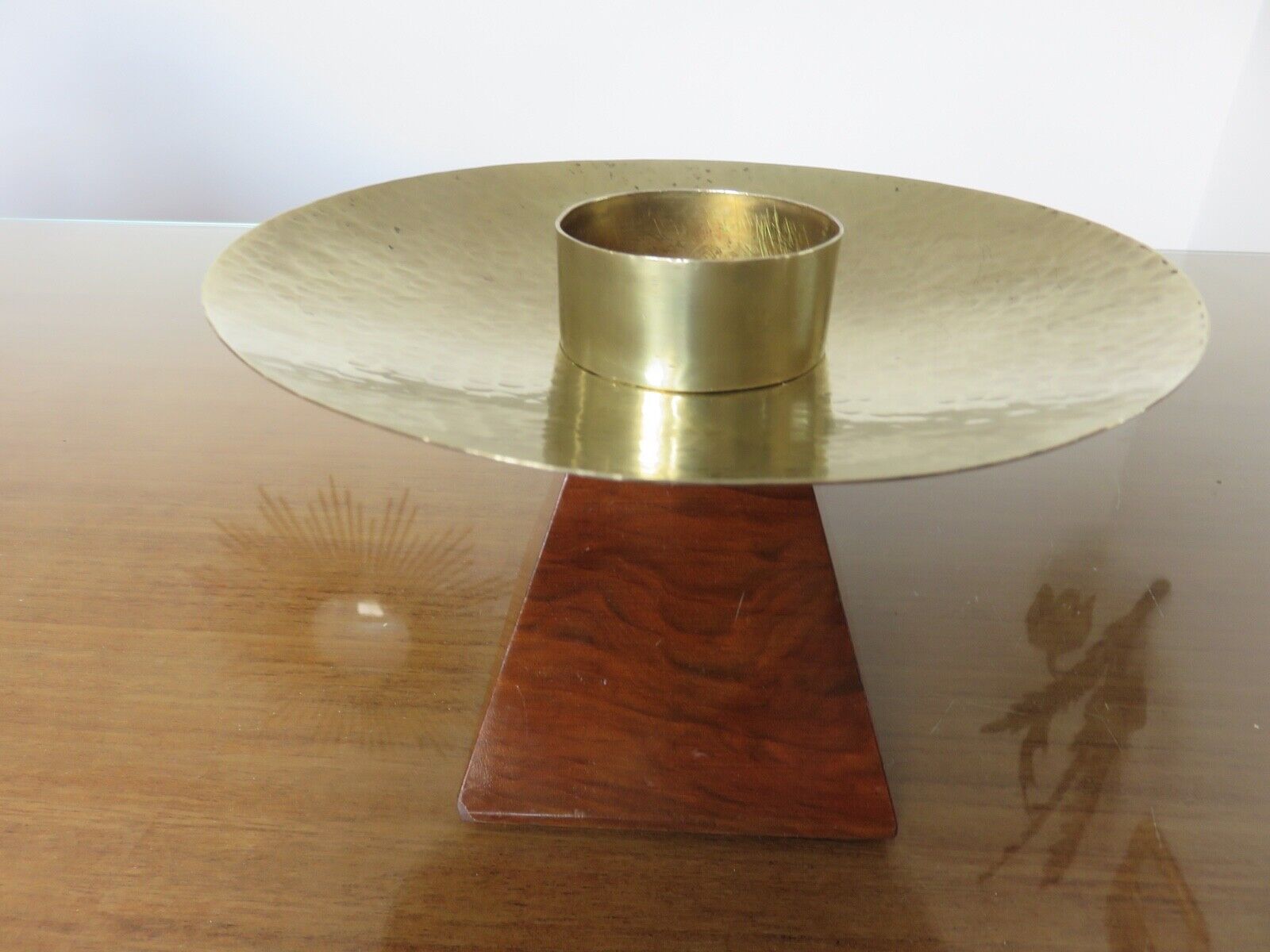 Bougeoir, rosewood candle and brass spike