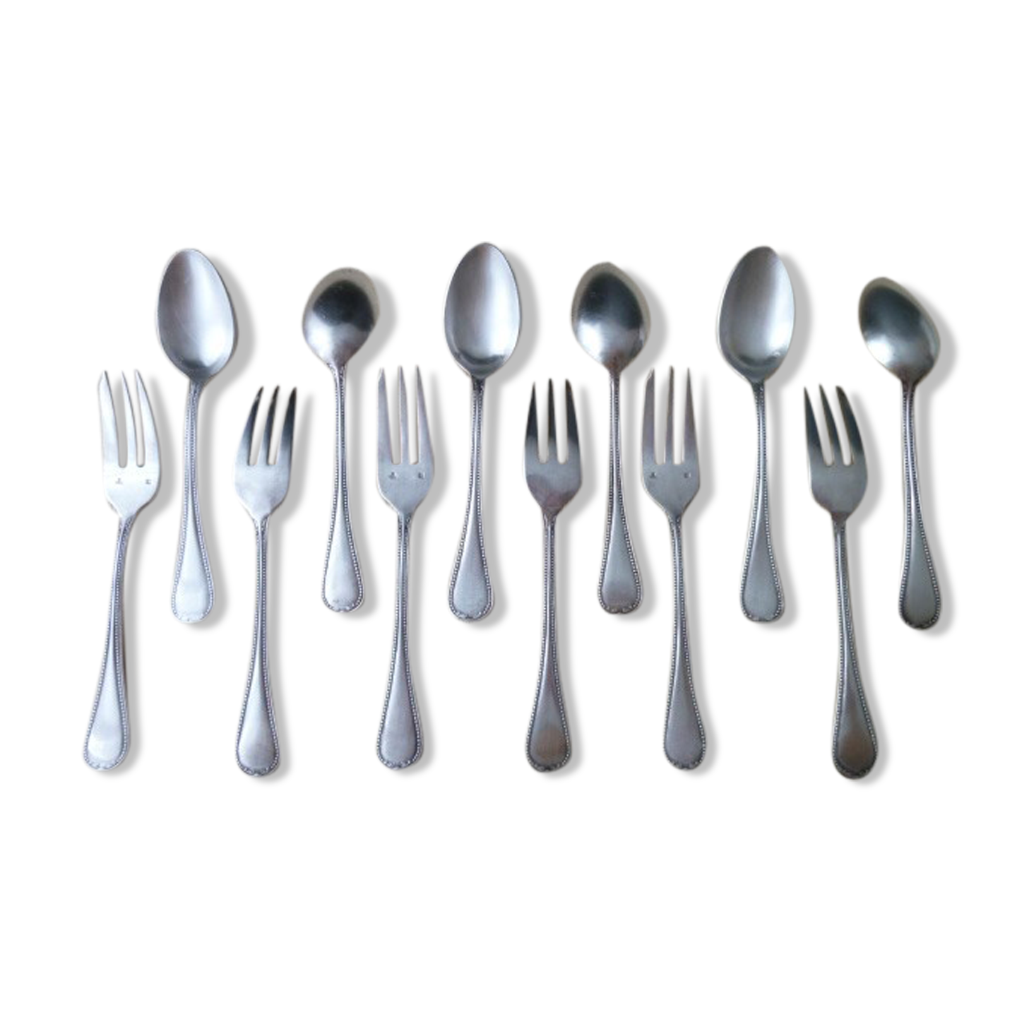 Dessert or dessert cutlery, 6 forks and 6 silver metal spoons Guildard