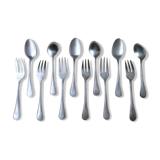 Dessert or dessert cutlery, 6 forks and 6 silver metal spoons Guildard