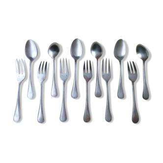 Dessert or dessert cutlery, 6 forks and 6 silver metal spoons Guildard