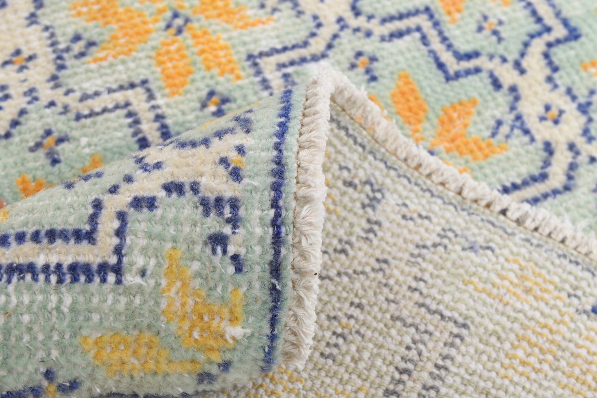 2x10 Blue & Yellow Vintage Runner Rug 73x328Cm