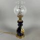 Antique French porcelain table lamp, brass and satin glass, 20th century.