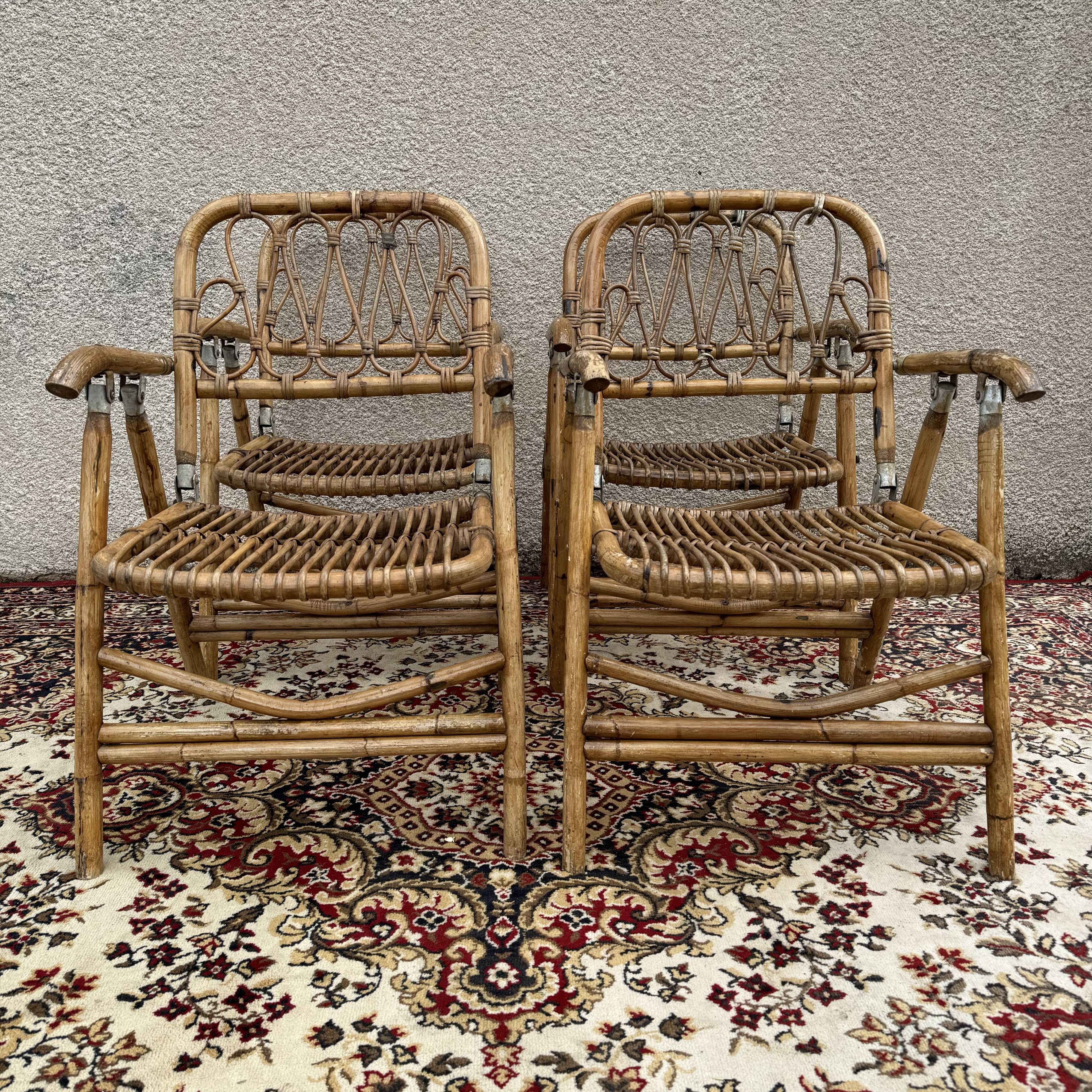 Rattan and Bamboo Folding Armchairs Valencia Spain 60'S
