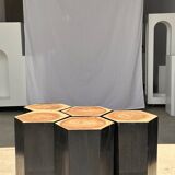 Set of 5 hexagonal stools in two-tone suar forming occasional furniture