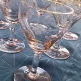6 liqueur glasses in chiseled crystal, floral decoration, French work.