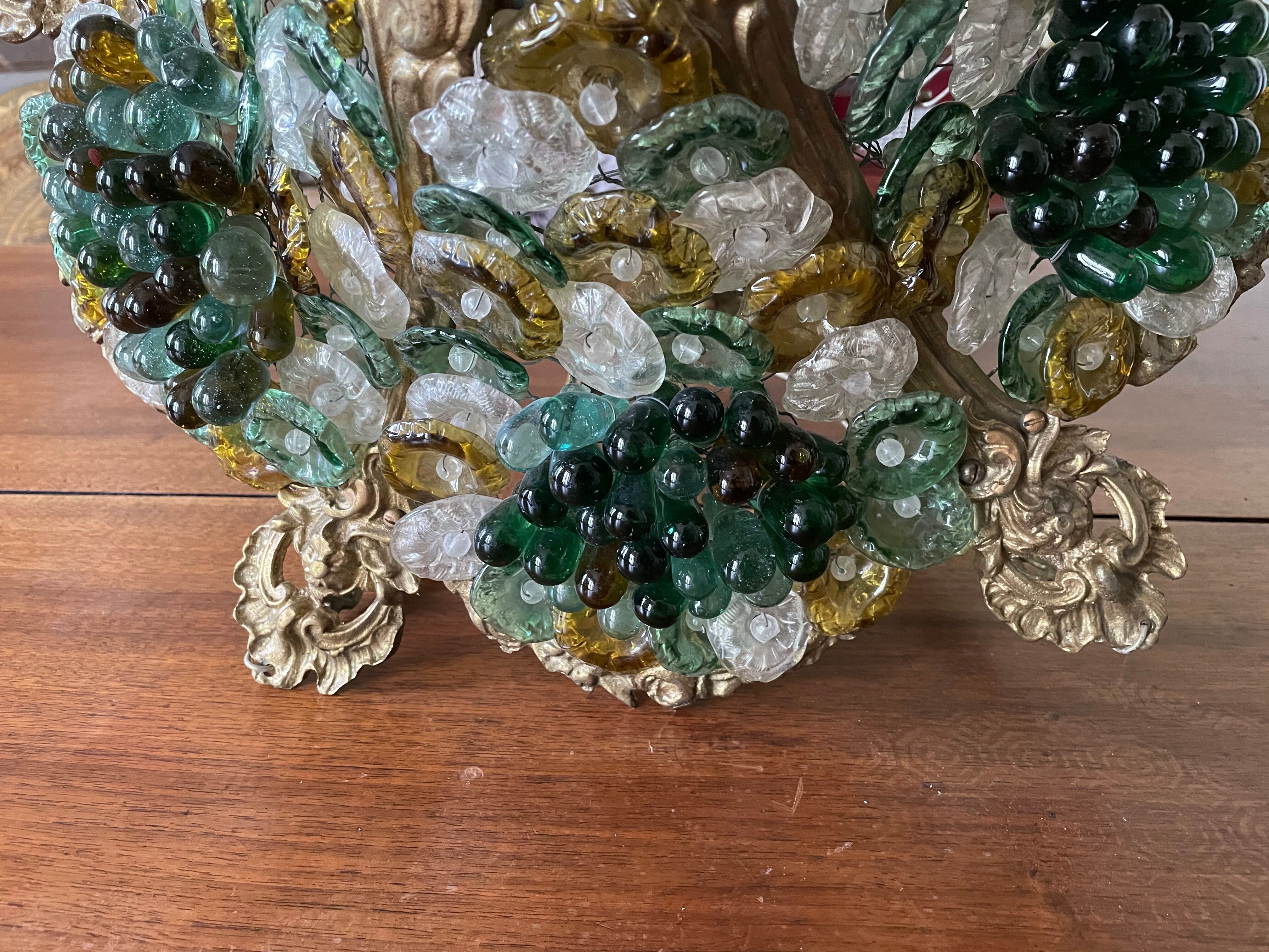 Lustre corbeille grappes de raisin Murano