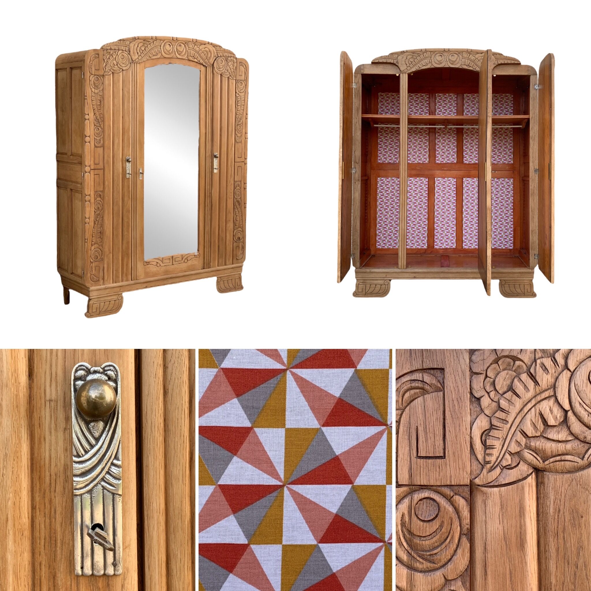 Armoire parisienne art déco chêne massif brut