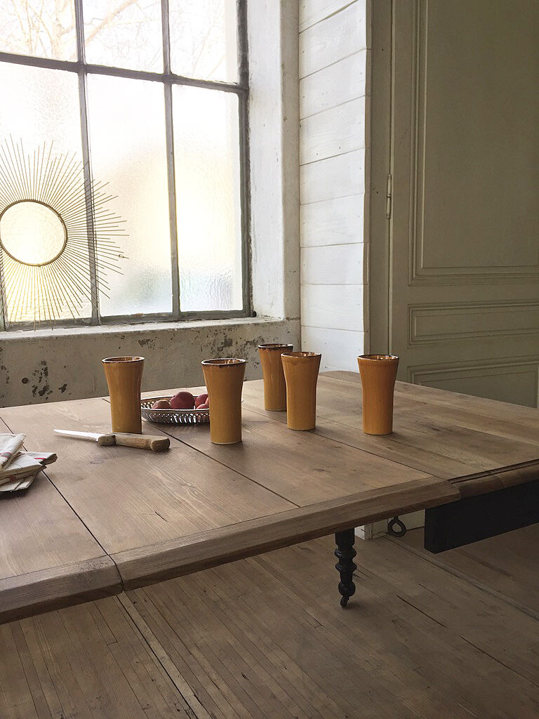 Service carafe et verres céramique jaune