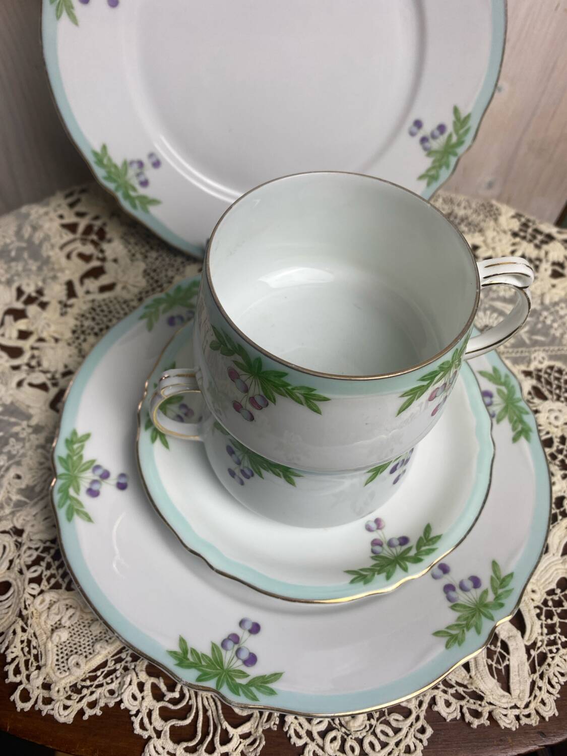 Set of 2 antique porcelain chocolate services.