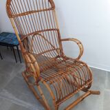 Rocking chair en rotin des années 60