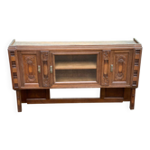 Haut de buffet art déco vitrine basse en bois massif et miroir 1920