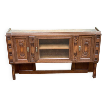 Haut de buffet art déco vitrine basse en bois massif et miroir 1920