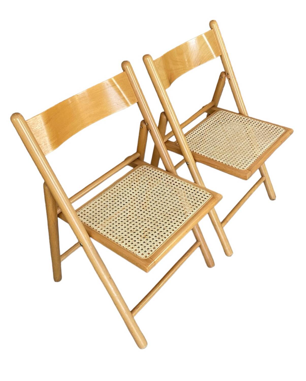 Pair of folding caned chairs