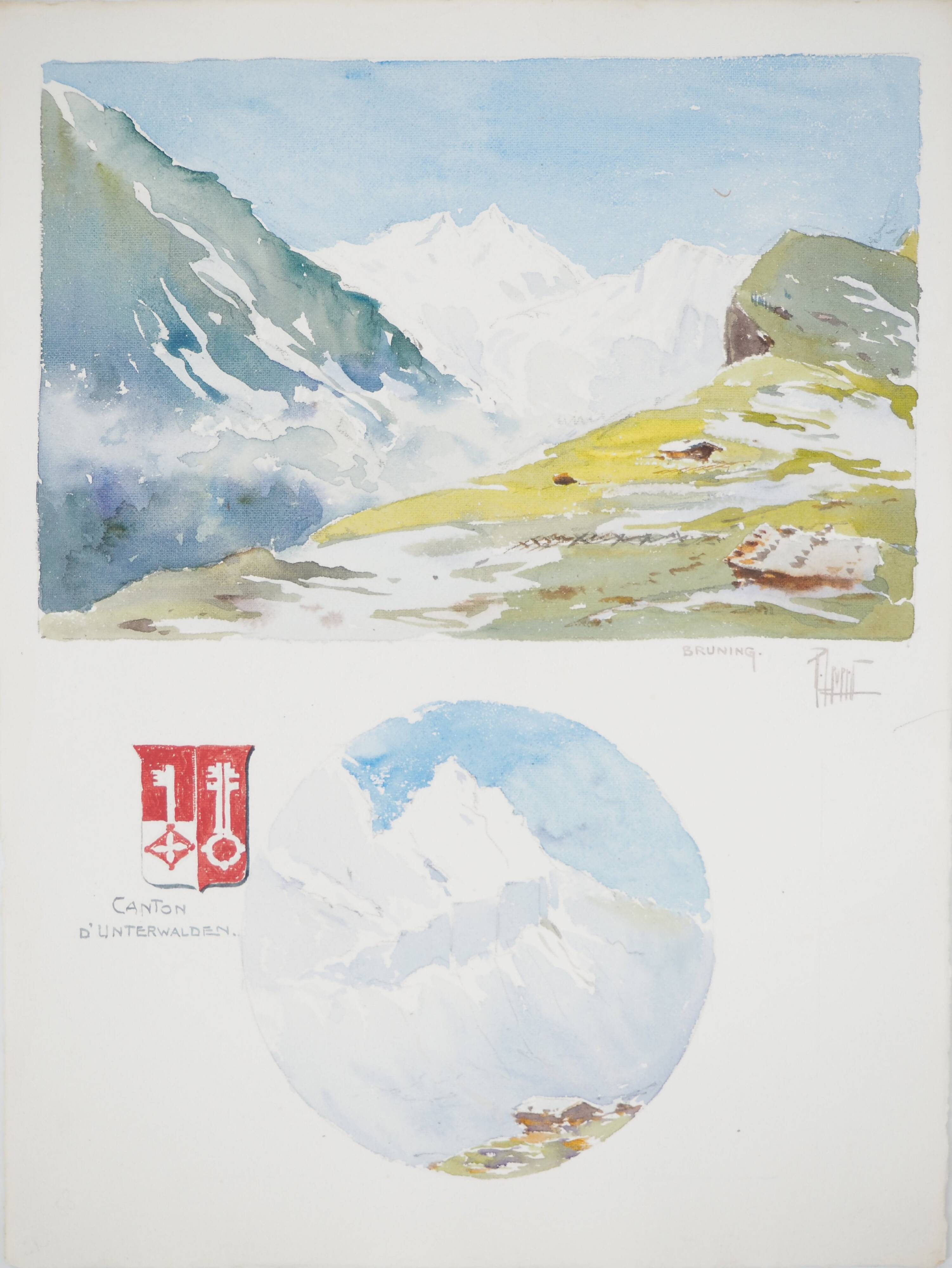 René LEVERD: Switzerland, Brüning Pass, Original signed watercolor