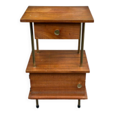 Table de chevet Mid-Century en Teck/acajou massif Laiton 1960