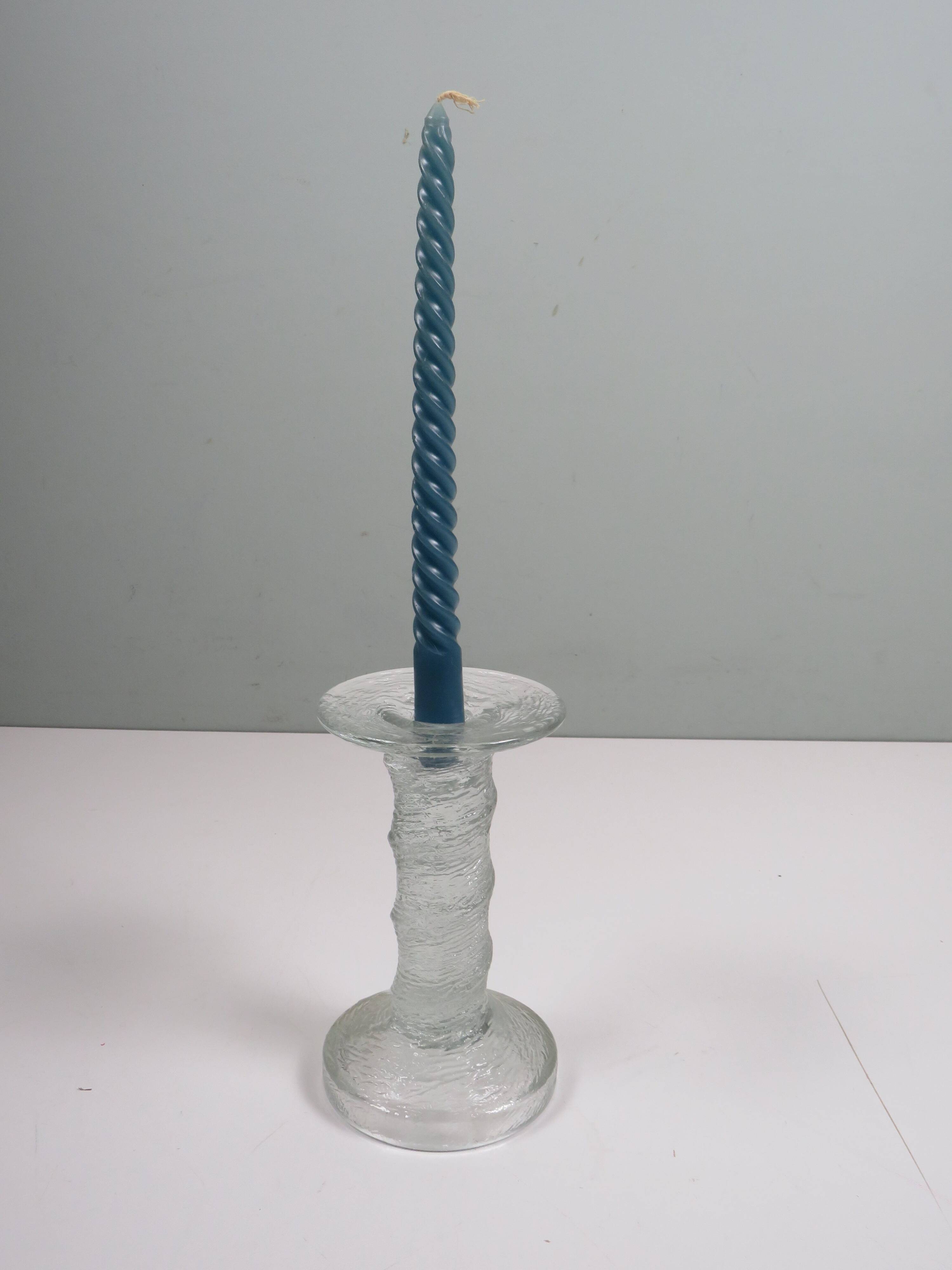 Scandinavian glass candlestick "ice glass" – Finnish design – 1960s