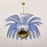 Mid-Century Modern Palm Leaves Big Chandelier Murano Glass and Brass
