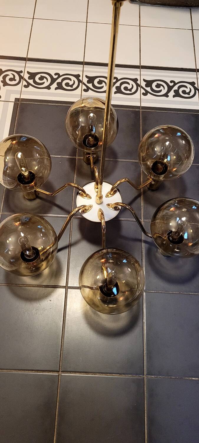 6-arm Scandinavian chandelier, 1960s, Hans Agne Jakobsson model T372/12