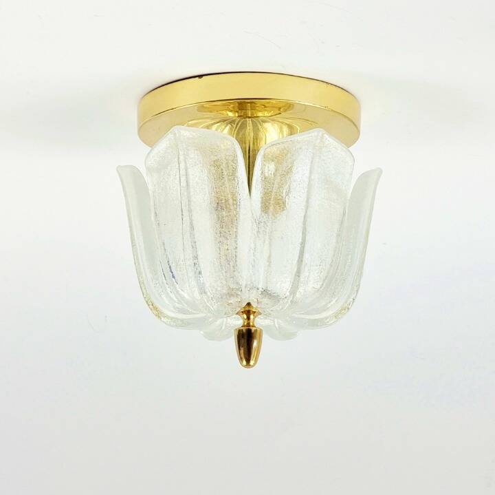 Mid-Century Modern Floral Glass & Brass Ceiling Light from Limburg, 1970s