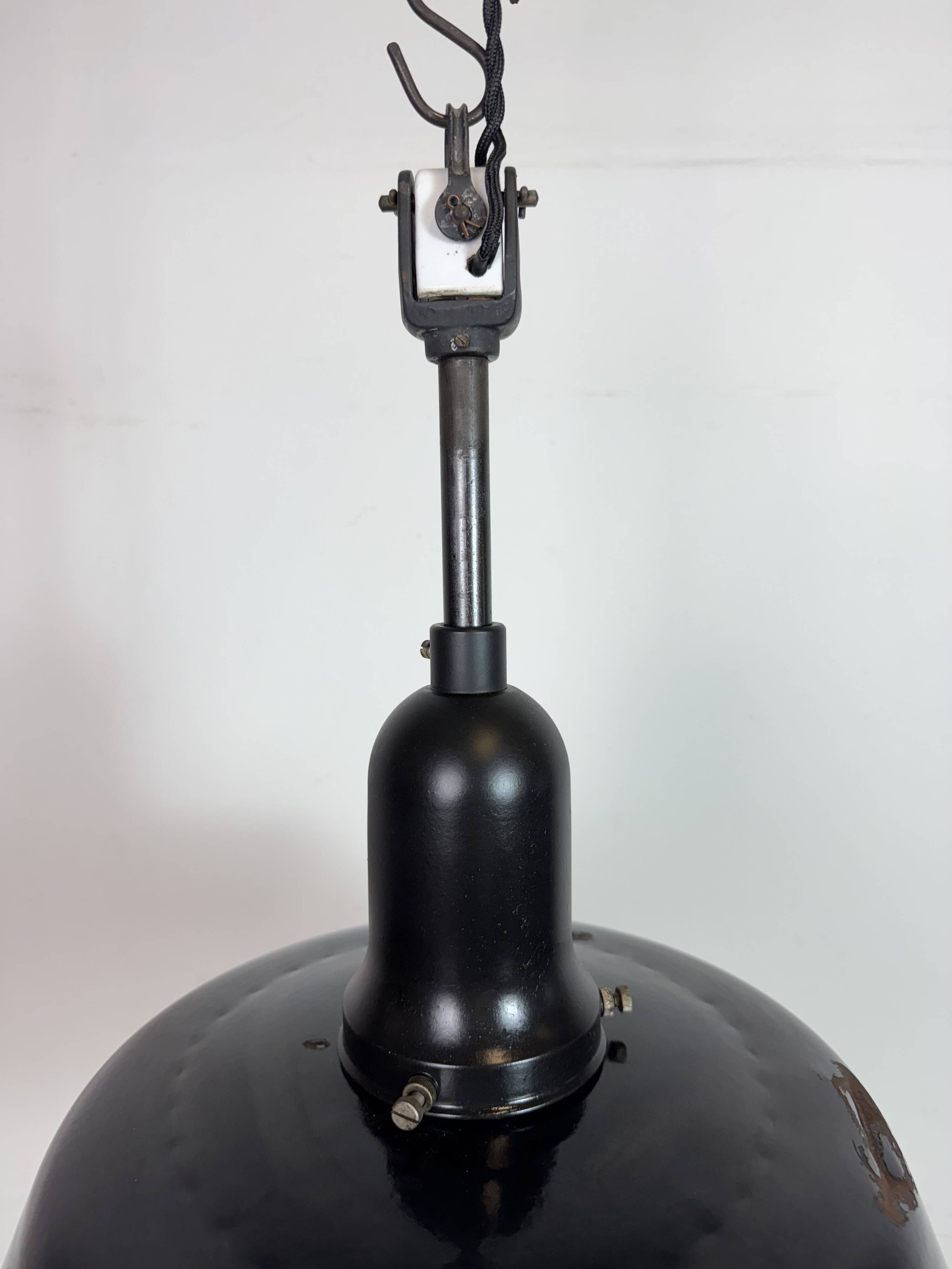 Industrial Black Enamel Factory Lamp with Porcelain Top, 1950s