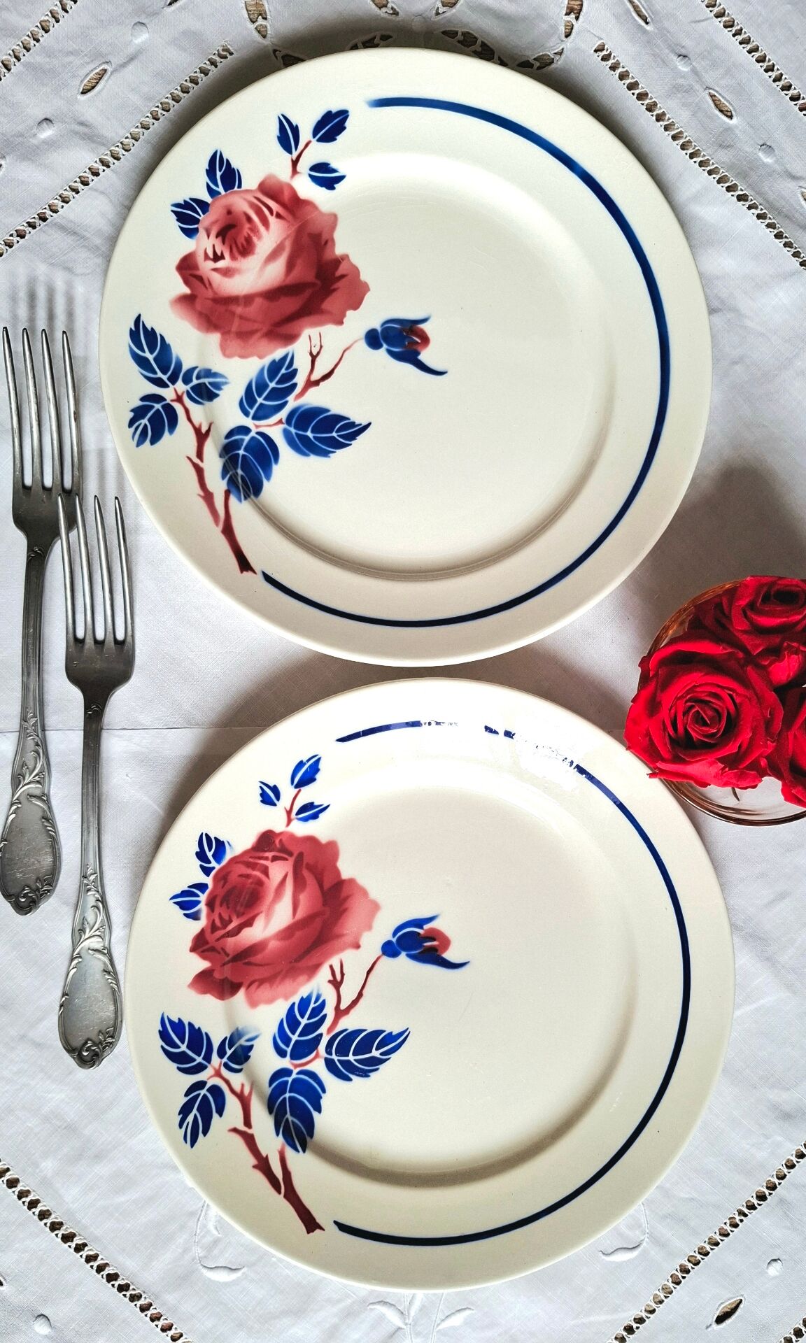 Old mismatched flat plates in earthenware