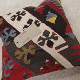 A Pair of Atique Turkish Flatweabe Kilim Cushion Cover, Geometric Pillow