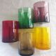 Set of 5 colored mouth-blown glasses 70's