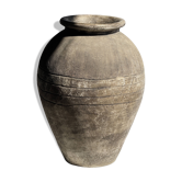 Very large antique grey Indonesian pot with rings and stripes patterns H57 D36