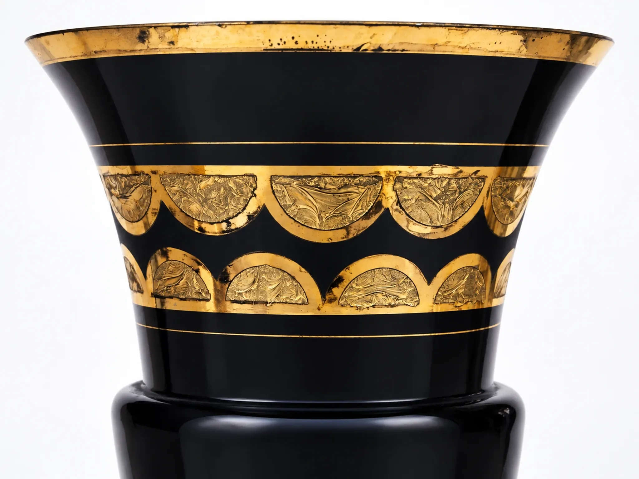 Superb Large Art Deco Ruppel Boom Vase – Black Glass with Fine Gold Gilding