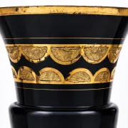Superb Large Art Deco Ruppel Boom Vase – Black Glass with Fine Gold Gilding