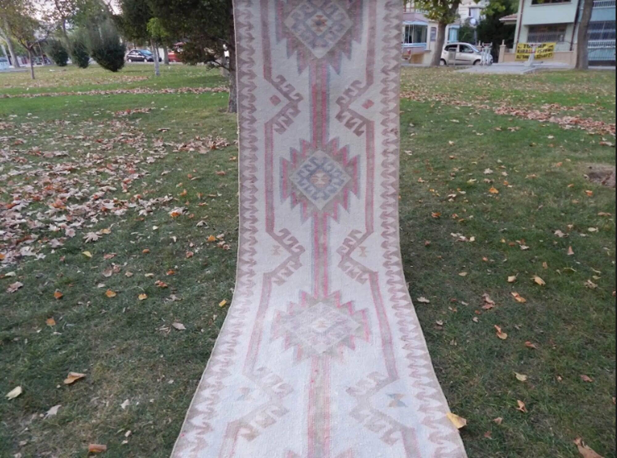 Vintage Turkish hallway rug 100x391 cm