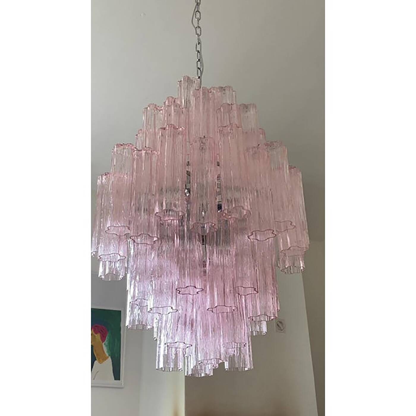 Contemporary Pink “Tronchi” Murano Glass Chandelier